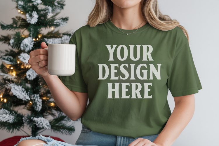 Blue Spruce Comfort Colors 1717 Christmas Shirt Mockup, Cozy