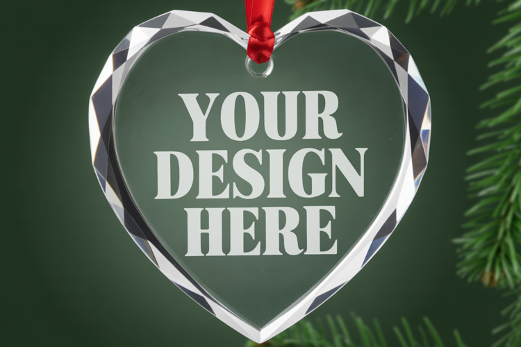 Christmas Heart Crystal Glass Ornament Mockups