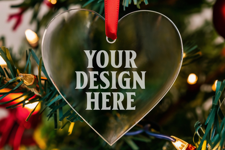 Christmas Heart Crystal Glass Ornaments Mockup