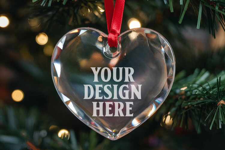 Christmas Heart Crystal Glass Ornament Mockup | Clear Heart example image 1