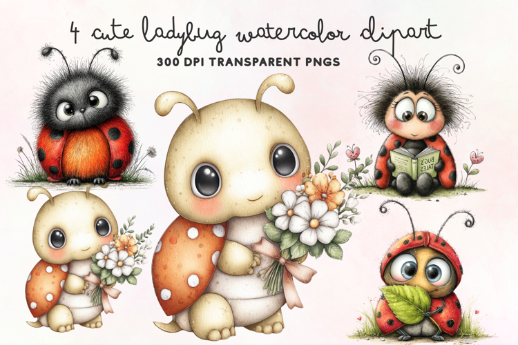 Cute Ladybug Watercolor Clipart PNG