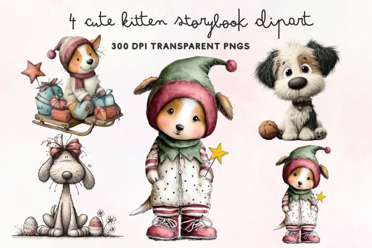 Cute Watercolor Dogs Clipart PNG