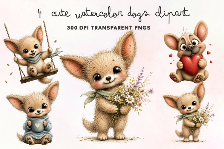 Cute Watercolor Dogs Clipart PNG