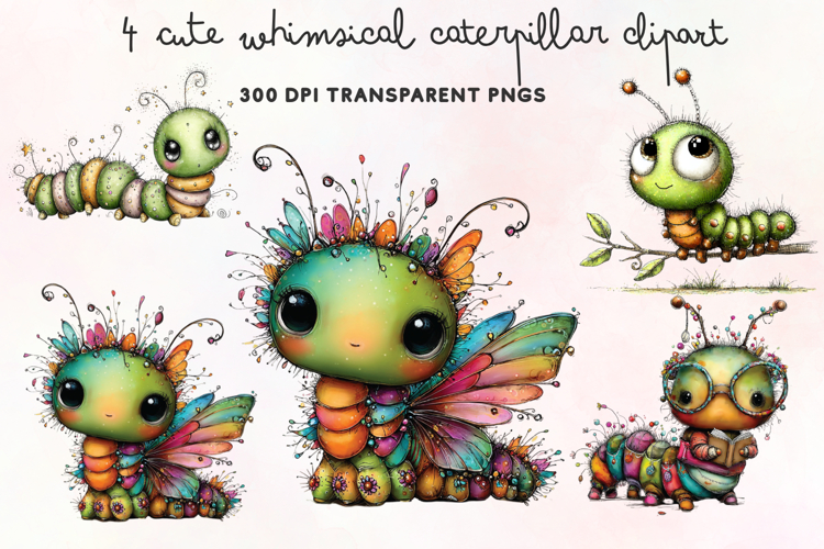 Cute Whimsical Caterpillar Clipart PNG example image 1