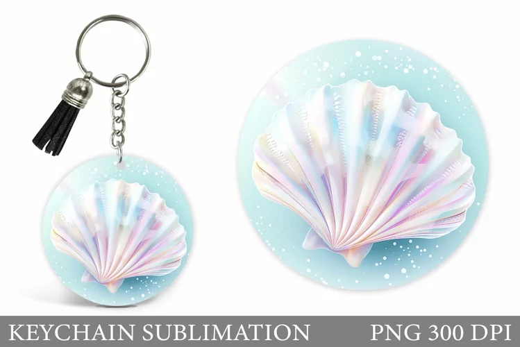 Shimmer Seashell Keychain. Sea Keychain Sublimation