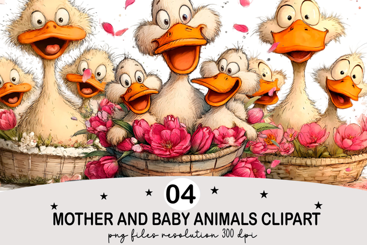 Mother and Baby Animals Clipart Watercolor png