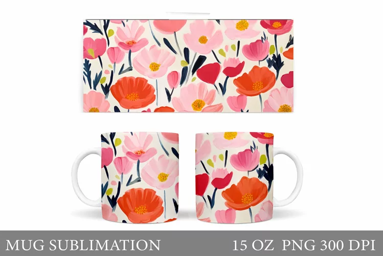 Flowers Mug Sublimation. Flowers Mug Wrap Design