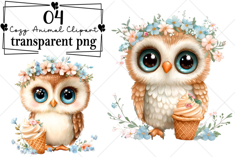 Cozy Animal Clipart Watercolor PNG example image 1