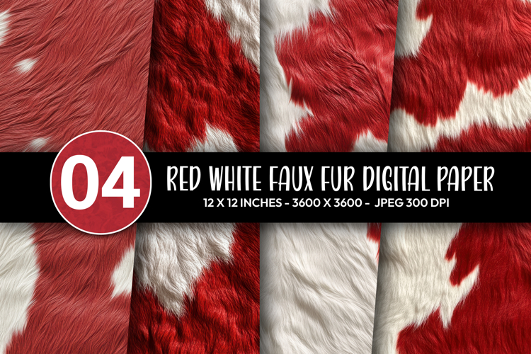 Red White Faux Fur Digital Paper