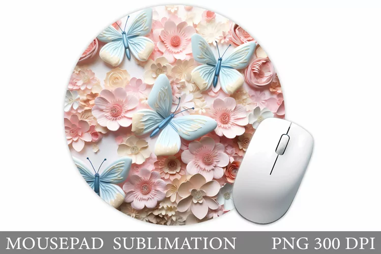 Butterflies Mouse Pad Sublimation. Flowers Mouse Pad Design