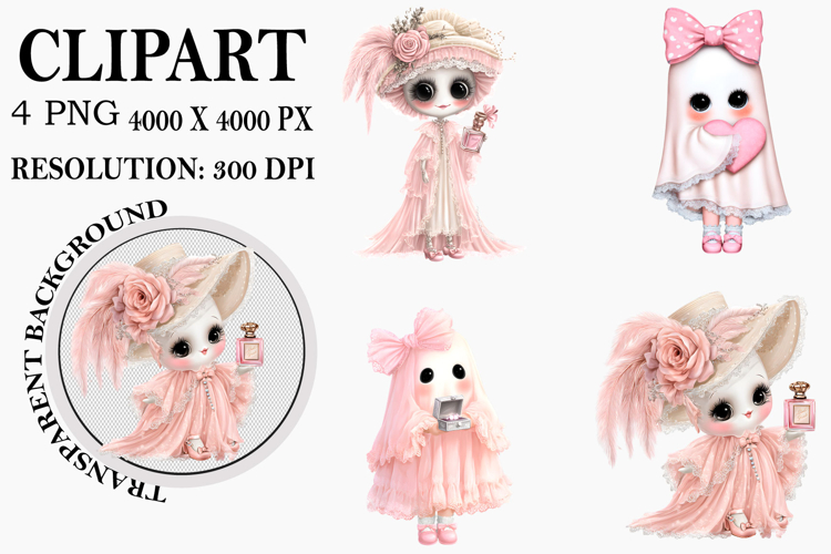 Halloween Ghosts Clipart Watercolor PNG
