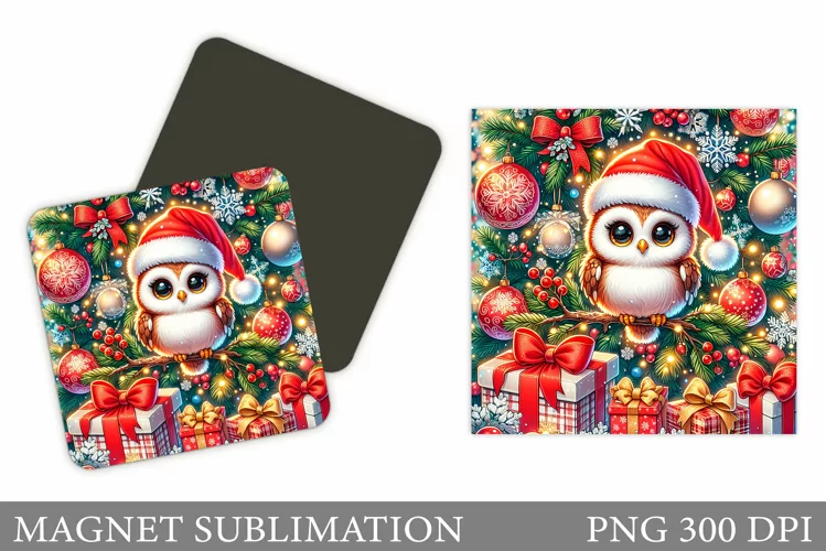 Christmas Owl Magnet. Christmas Magnet Sublimation
