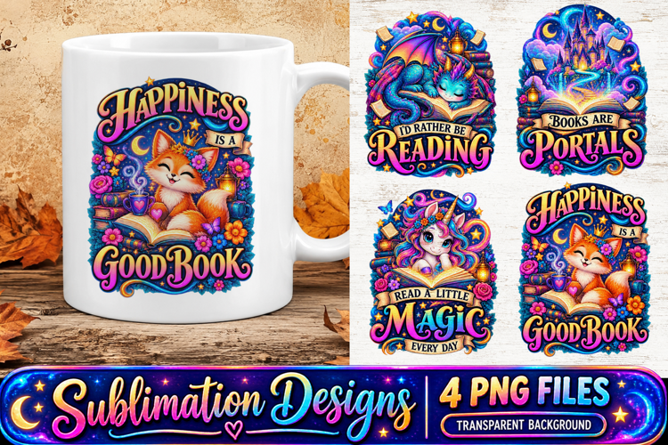 Magical Book Fox Reading Sublimation PNG