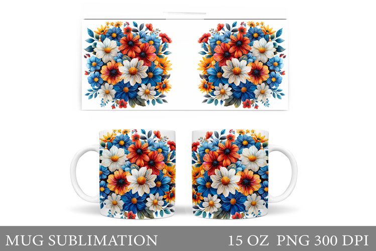 Flowers Mug Sublimation. Flowers Mug Wrap Design example image 1