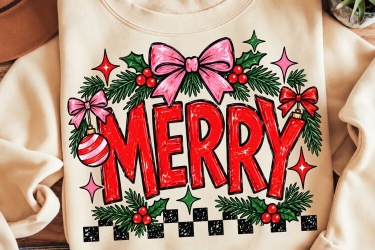 Preppy Pink Merry Christmas PNG, Funny Christmas PNG, Merry example image 1