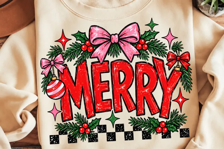 Preppy Pink Merry Christmas PNG, Funny Christmas PNG, Merry
