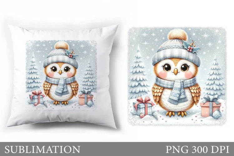 Christmas Owl Pillow Design. Christmas Pillow Sublimation example image 1