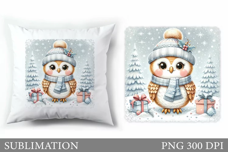 Christmas Owl Pillow Design. Christmas Pillow Sublimation