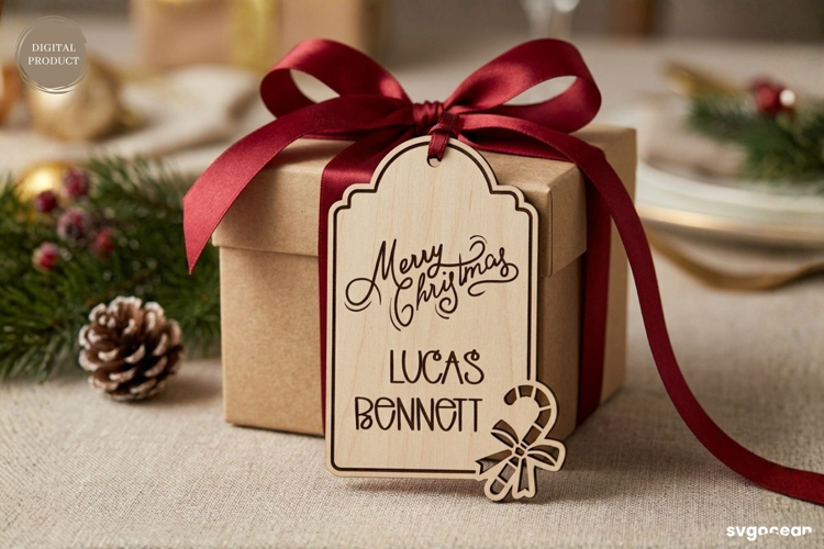 Candy Cane Gift Tag Laser Cut | Glowforge | SVG