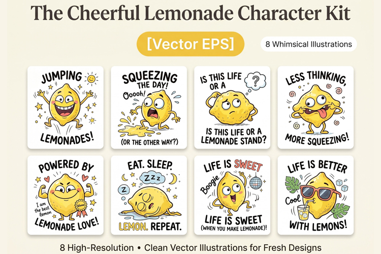 Cute Funny Lemon Cartoon Summer Humor Bundle T-Shirt EPS Set