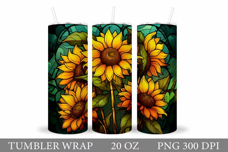 Sunflowers Tumbler Design. Sunflowers Stained Glass Tumbler