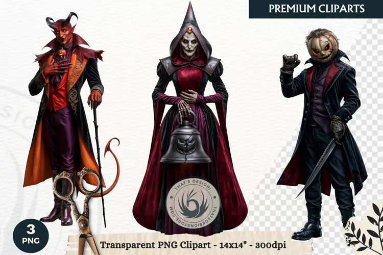 Dark Fantasy Halloween characters Clipart PNG sublimation