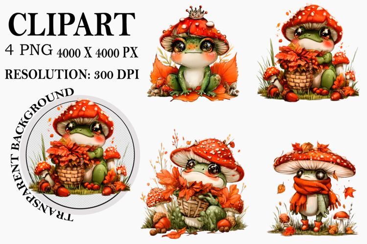 Whimsical Fall Autumn Mushroom Clipart Watercolor PNG