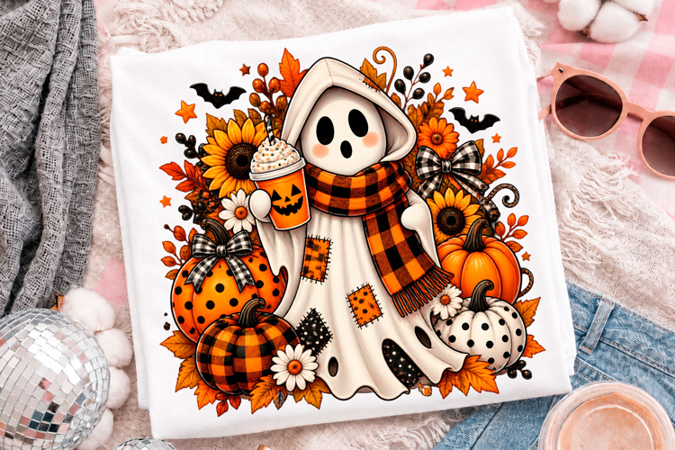 Cute Halloween Ghost Pumpkin Fall Harvest T-Shirt Design