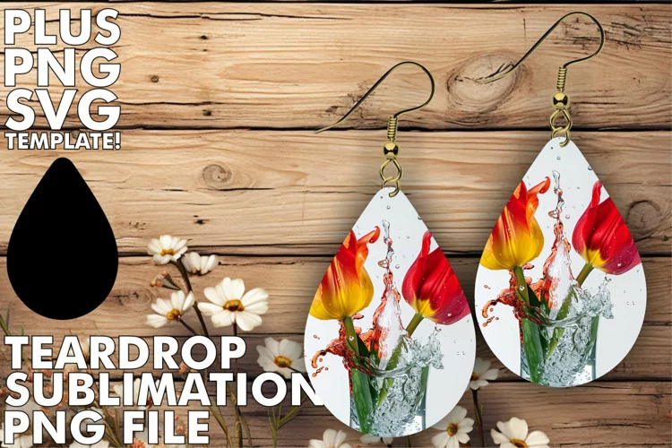 Oceanic Tranquility: Floral Teardrop Earrings Sublimation