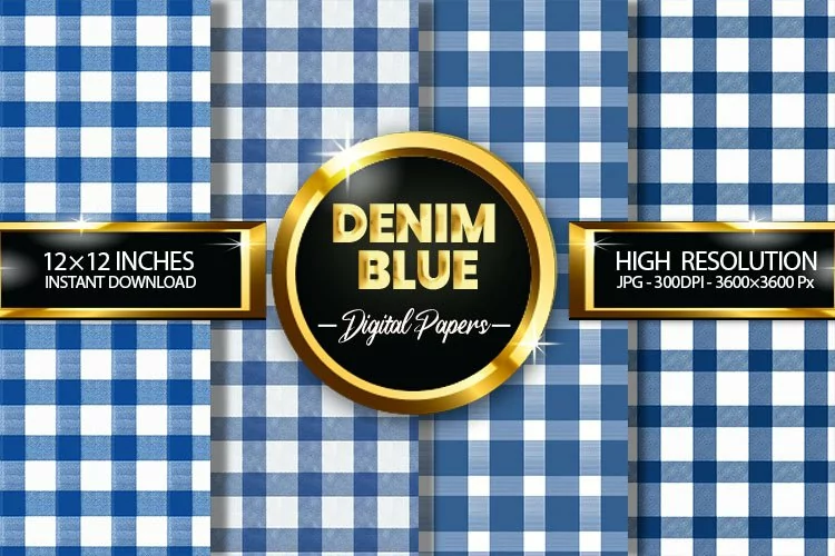 Denim Blue Gingham Digital Papers - 04 Variations