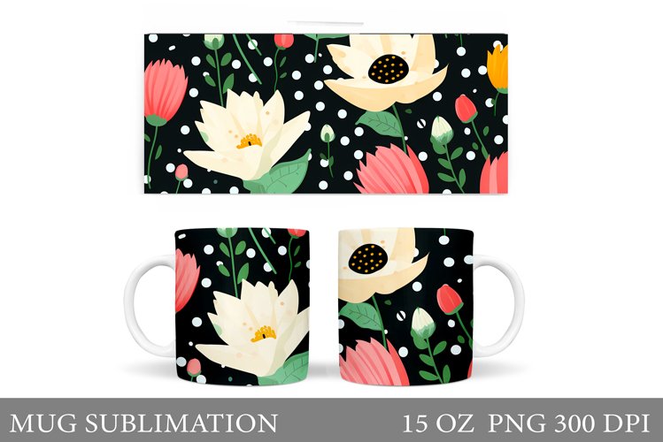 Flowers Mug Sublimation. Summer Mug Wrap Design
