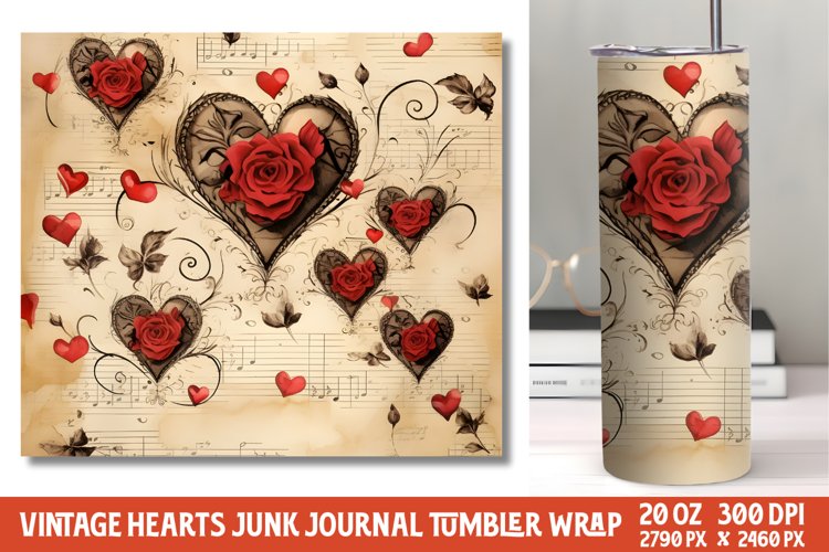 Vintage Hearts Junk Journal Tumbler Wrap