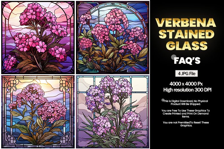 Stained Glass Verbena Square Coaster - 04 Variations example image 1