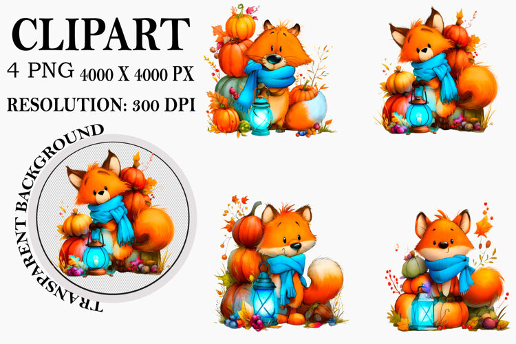 Whimsical Autumn Clipart Watercolor PNG example image 1