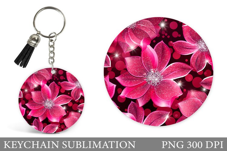 Shimmer Flowers Keychain. Flowers Round Keychain Design