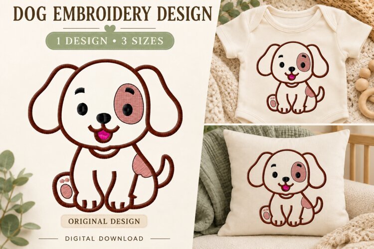 Cute Puppy Outline Embroidery Design example image 1