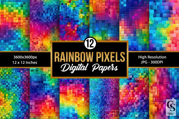 Rainbow Pixels Seamless Pattern Digital Papers example image 1