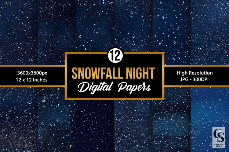 Blue Snowfall Night Digital Papers