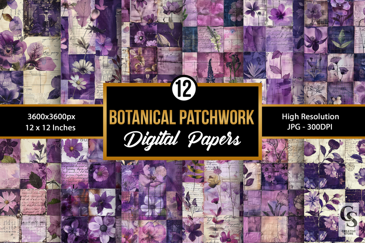 Purple Botanical Patchwork Seamless Patterns