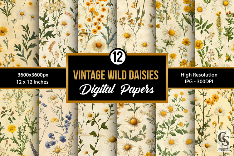 Vintage Daisy Flowers Digital Papers