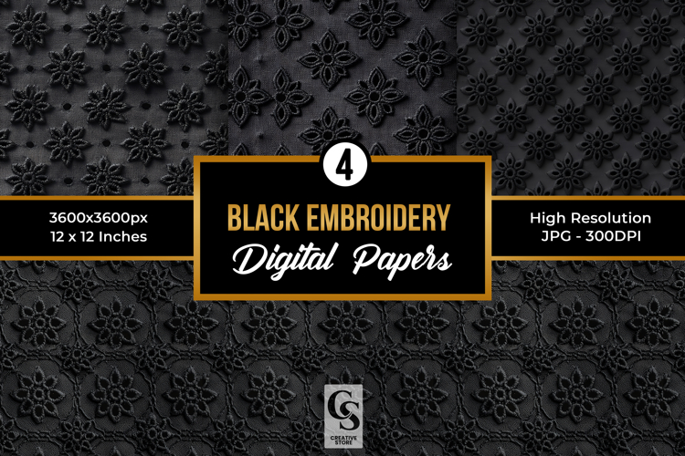 Black thread chikankari embroidery Seamless Patterns