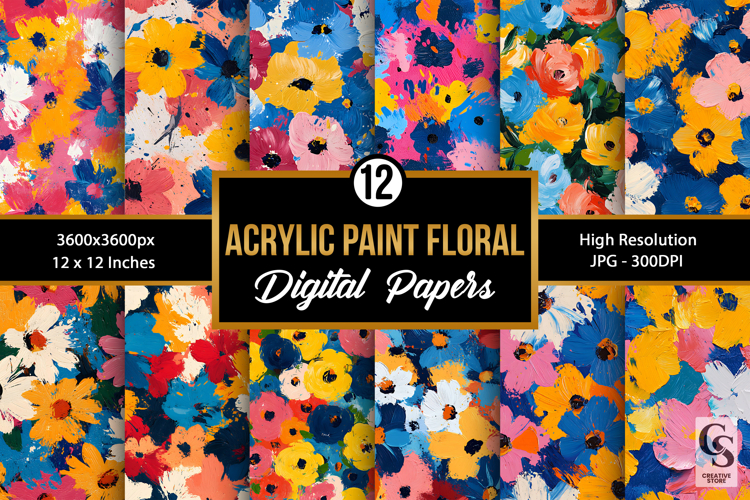 Colorful Acrylic Painted Floral Seamless Patterns