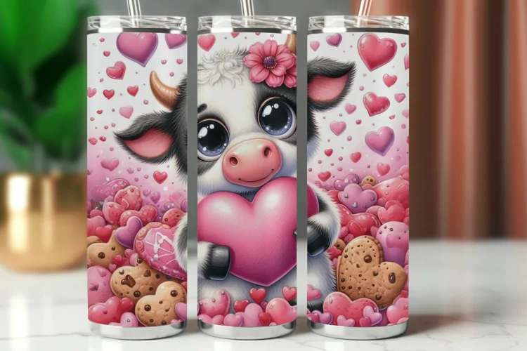Valentine Tumbler Wrap 20 oz - baby cow hearts