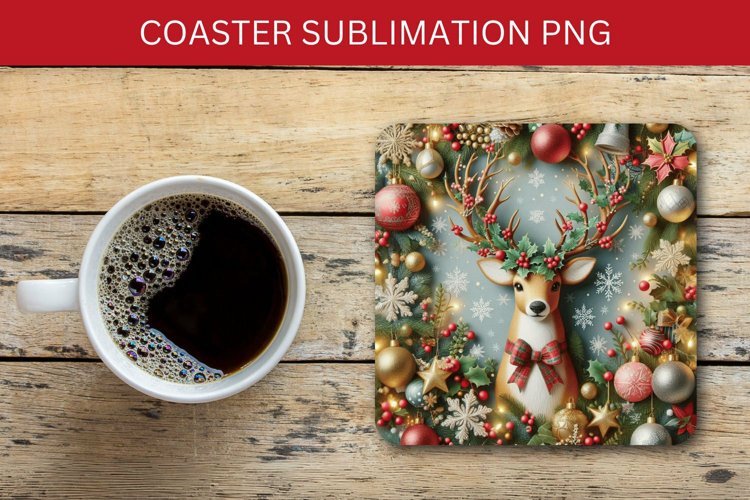 square coaster - christmas reindeers example image 1