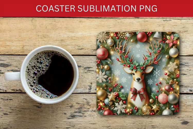 square coaster - christmas reindeers