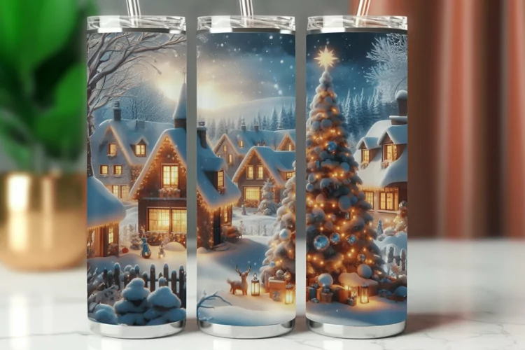 Tumbler Wrap 20 oz - christmas village
