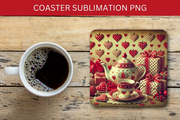 valentine square coaster - tea party