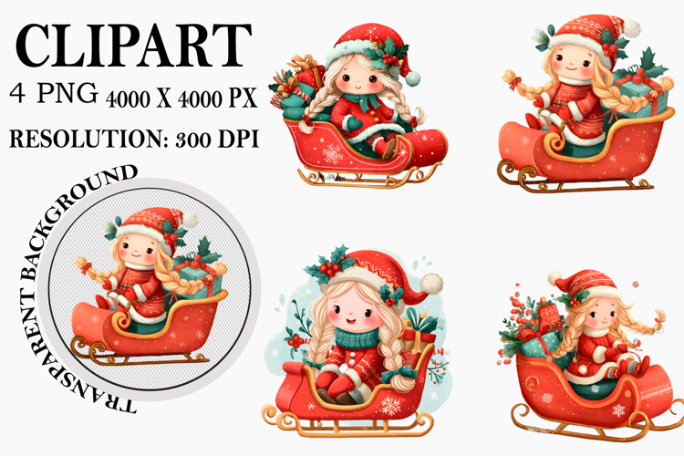 Christmas Santa Girl Clipart Watercolor PNG