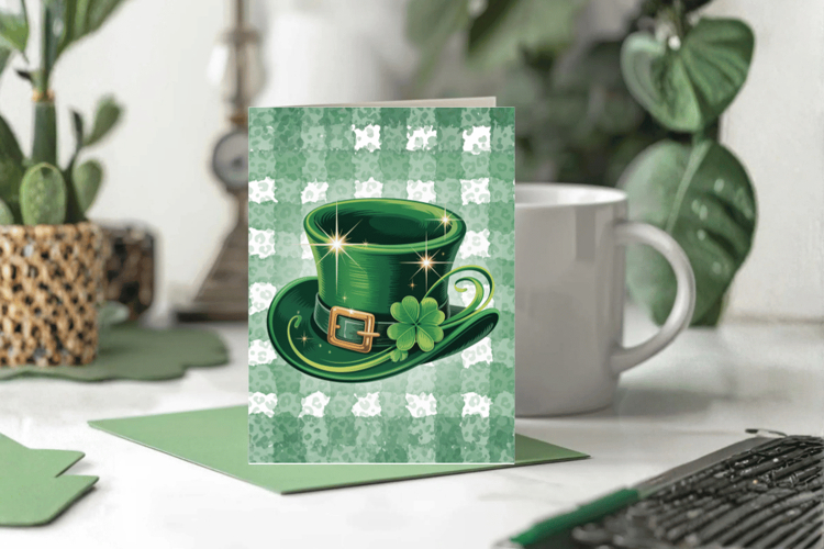 Green Leprechaun Hat with Shamrock Greeting Card PNG Sublima