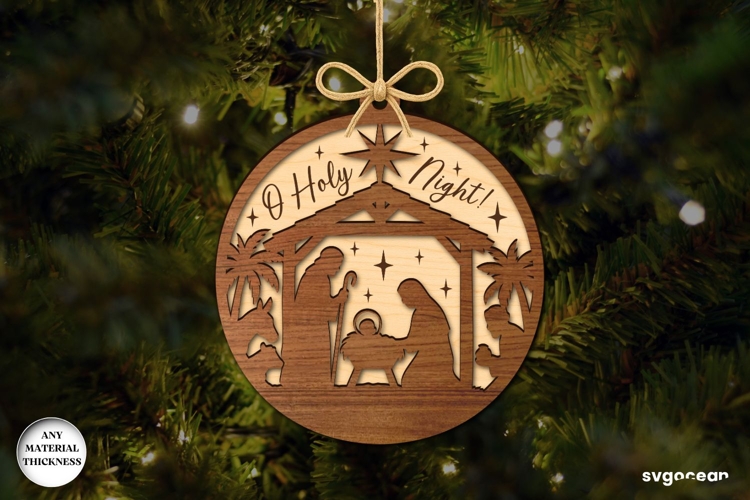 Round Nativity Ornament Laser Cut | Bible Quotes | SVG